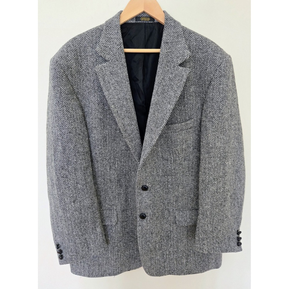 Vintage Wilson's Grey Harris Tweed Men's 100% Pure New Wool Blazer Size 44R